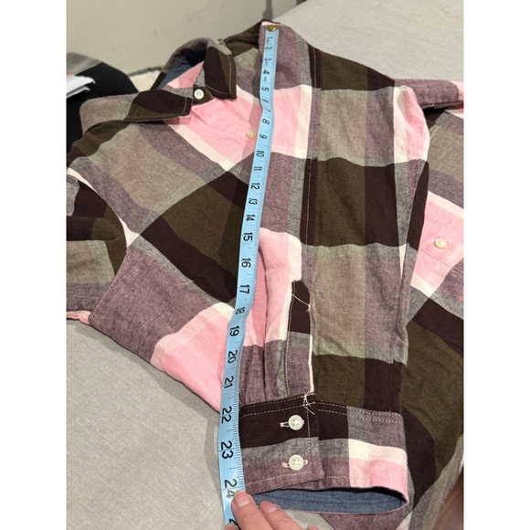 Women's Tommy Hilfiger flannel Plaid Button Down Shirt XL Brown Pink - Picture 10 of 10
